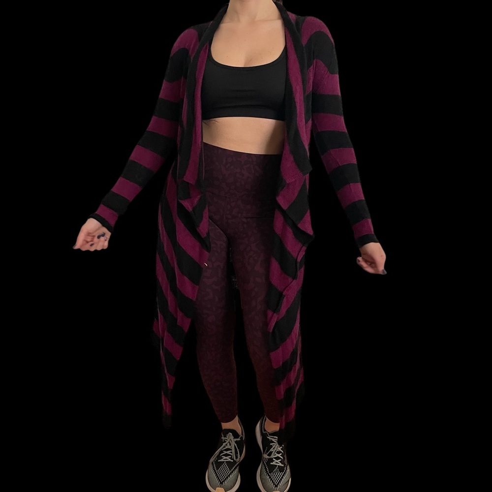 Alice + Olivia Stripe Draped Waterfall Open Cardigan Sweater
